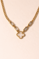 Elegant Gold-Plated Designer Chain Necklace with Crystal Accents and Clover Pendant - Image 2