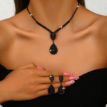 Vintage Royal Style Jewelry Set for Women,  3pcs Zinc Alloy with Faux Black Turquoise Inlay - Image 4