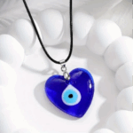 Trendy Evil Eye Heart Pendant Necklace, Blue Evil Eye Heart Pendant round Necklace