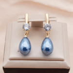 Water Drop Shaped Earrings-Elegant Blue Pearl Drop Earrings with Gold Finish for Women