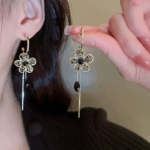 Geometric Flower Tassel Earrings