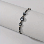 Boho Vacation Style Black Beaded Eye Charm Anklet For Women