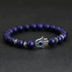 Hamsa Hand Evil Eye Beaded Bracelet – Blue Stone Protection Jewelry for Men & Women