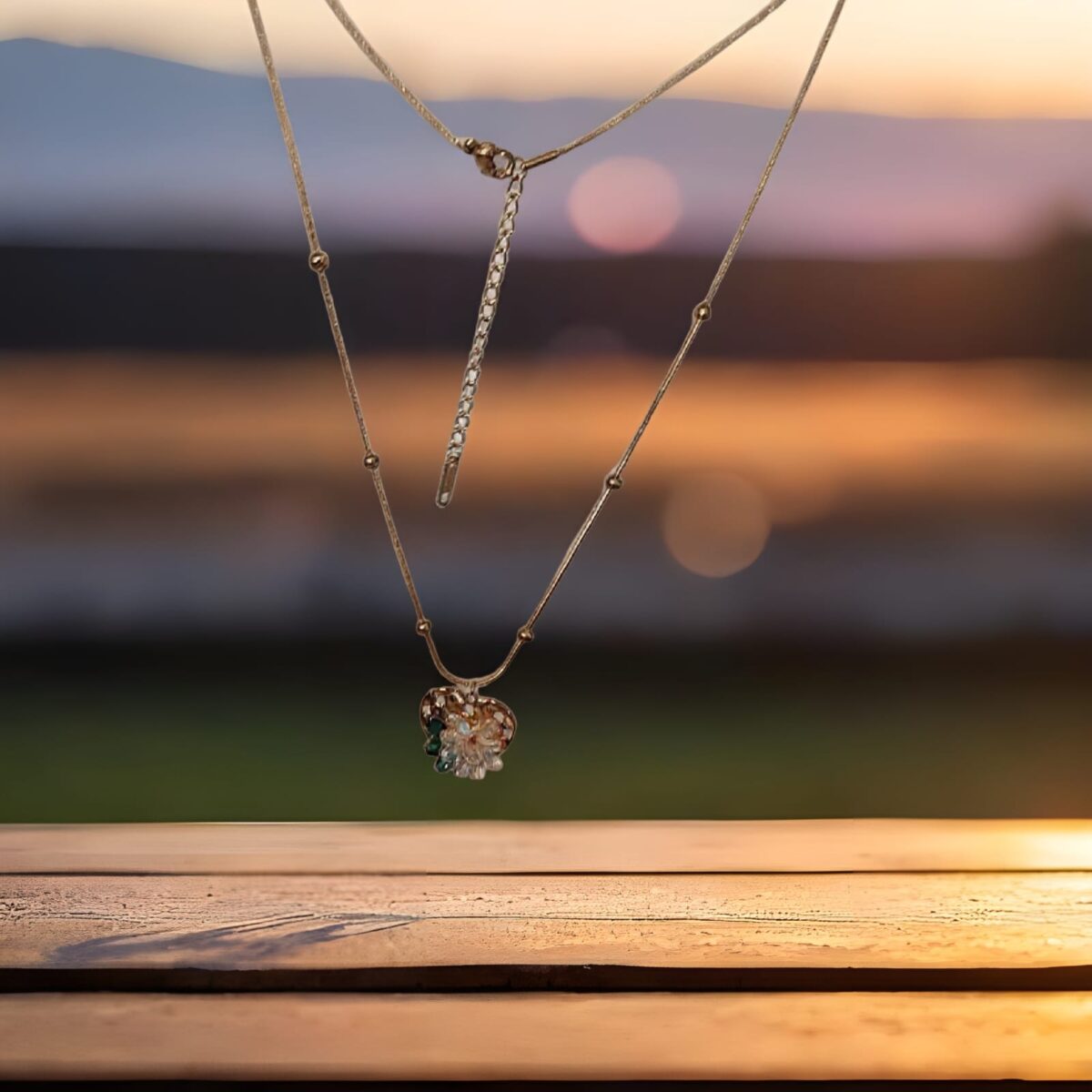 Crystal Glow Heart Floral Pendant Necklace - Image 2