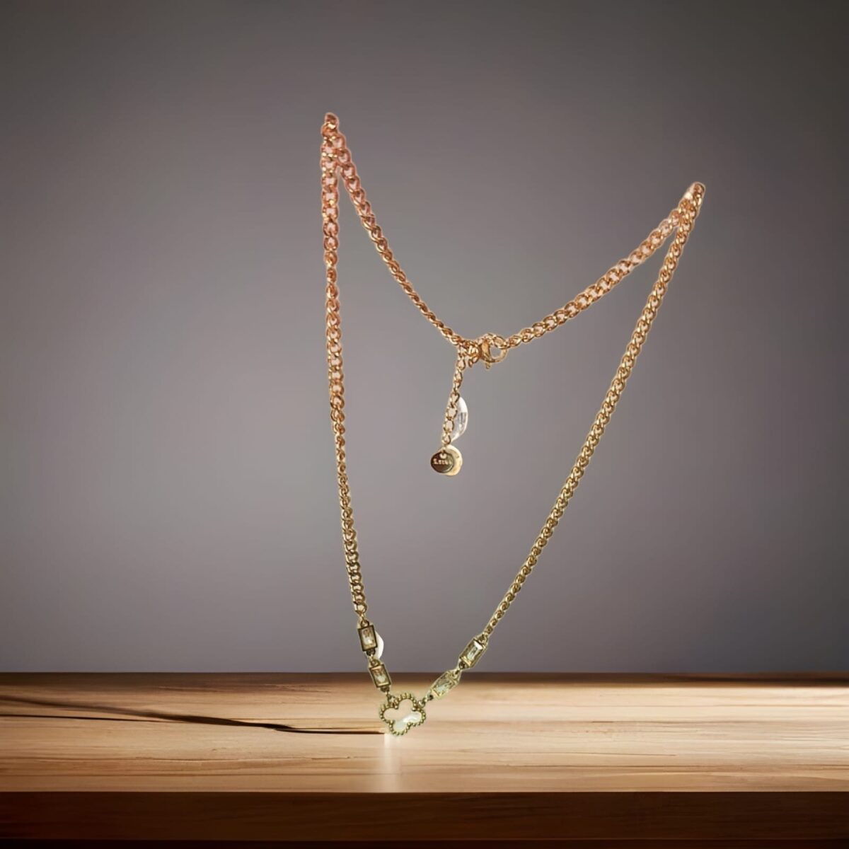 Elegant Gold-Plated Designer Chain Necklace with Crystal Accents and Clover Pendant - Image 1