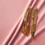 Gold-Plated Bamboo Bangle & Nail Bangle Set – Modern Designer Adjustable Pair (Set of 2) - Image 2