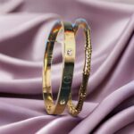 Anti-Tarnish Bamboo Textured Bangle & Crystal-Studded Screw Design Bracelet/Kada Combo –set of 2