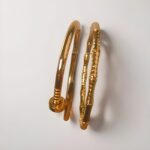 Gold-Plated Bamboo Bangle & Nail Bangle Set – Modern Designer Adjustable Pair (Set of 2)
