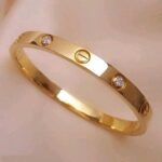 Anti-Tarnish Bamboo Textured Bangle & Crystal-Studded Screw Design Bracelet/Kada Combo –set of 2 - Image 3