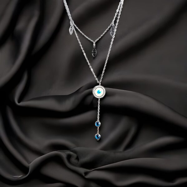 Stylish Silver Evil Eye Pendant Necklace for Women – Triple Charm Design