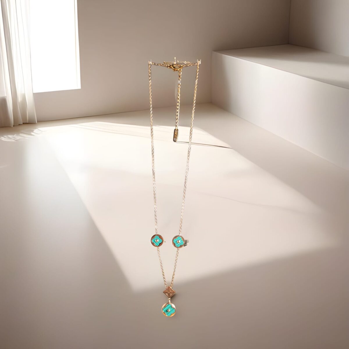 Anti Tarnish Elegant Green Clover Pendant Necklace for Women – Gold Plated Fashion Jewelry with Floral Charms - Image 3