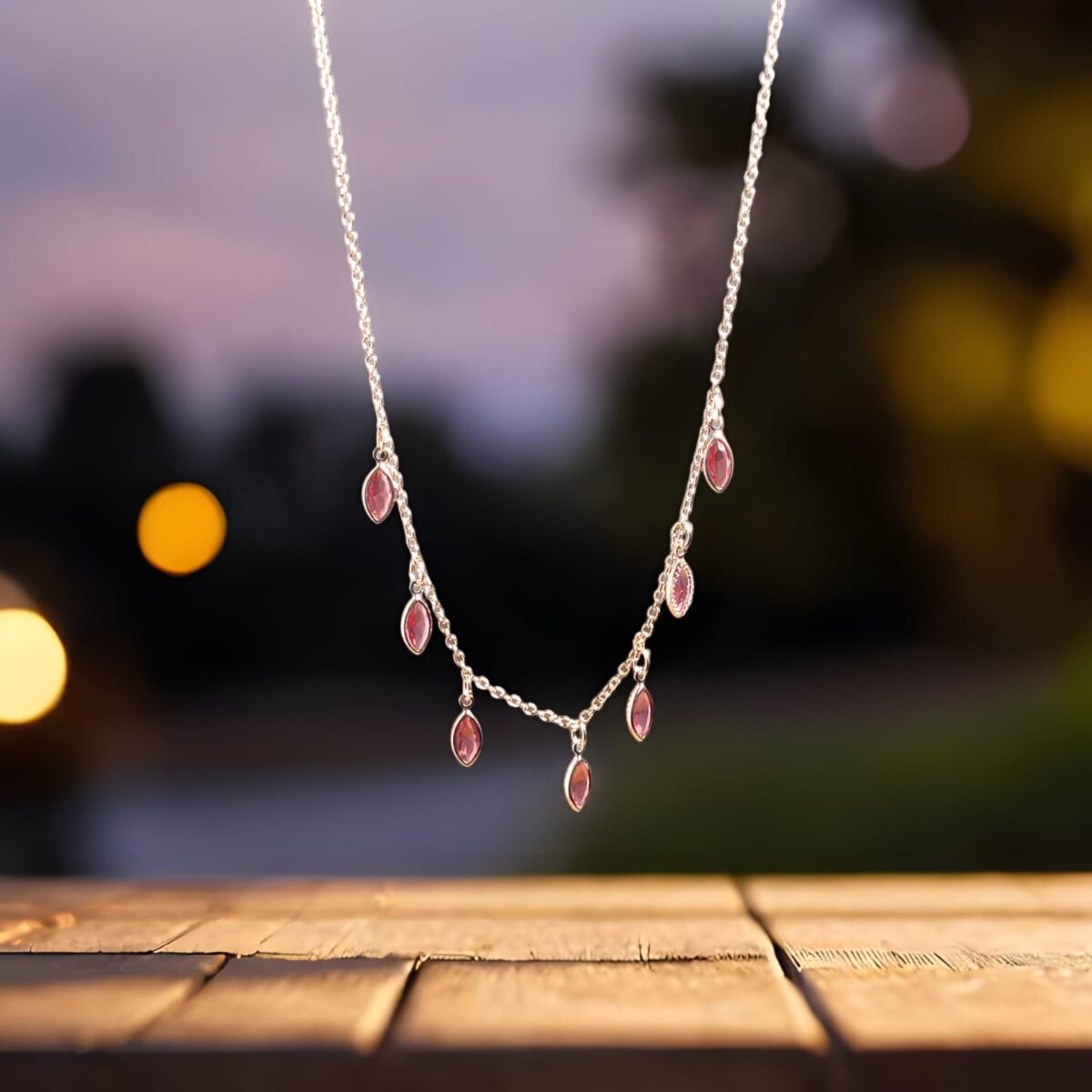 Elegant Silver Chain Necklace with Maroon Leaf Charms – Trendy Fashion Jewelry for Women - Image 3