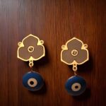 Anti tarnish Gold Clover Stud Earrings with Blue Evil Eye Danglers – Stylish Protective Jewelry for Women - Image 2