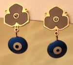 Anti tarnish Gold Clover Stud Earrings with Blue Evil Eye Danglers – Stylish Protective Jewelry for Women