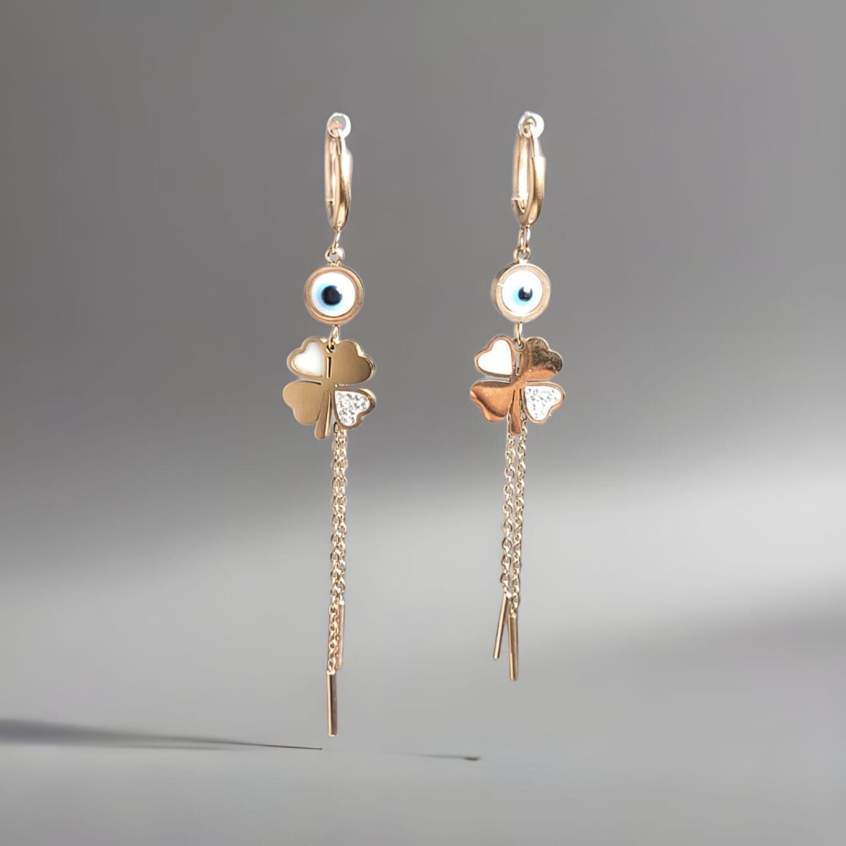 Anti tarnish Trendy Gold Evil Eye Clover Dangle Earrings for Women – Long Tassel Fashion Jewelry - Image 2