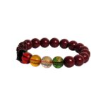 multi-color Feng Shui / spiritual beaded bracelet with red,  yellow, green, and clear beads along with carved dragon/Pi Xiu details - Image 7