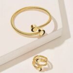 Geometric Metal Fashion Bracelet and Ring - Image 2