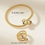 Geometric Metal Fashion Bracelet and Ring - Image 3