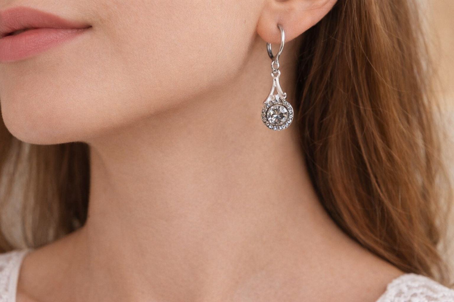 26 Jan-2 Silver-Tone Drop Hoop Earrings - Image 1