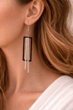 Midnight Spark Rectangle Drop Earrings - Image 2