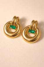 Emerald Accent Gold Circle Drop Earrings - Image 2