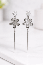 Elegant White CZ Floral Drop Earrings for Women