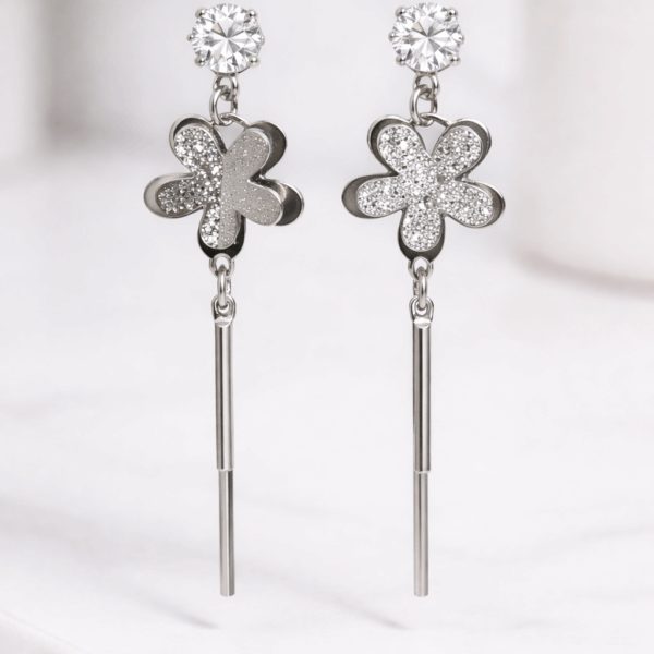 Elegant White CZ Floral Drop Earrings for Women