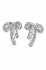 Elegant Silver Bow Design Stud Earrings