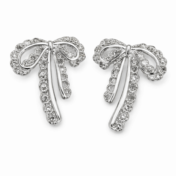 Elegant Silver Bow Design Stud Earrings
