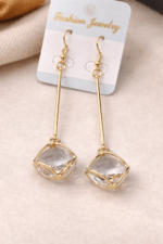 Crystal Drop Bar Gold Earrings