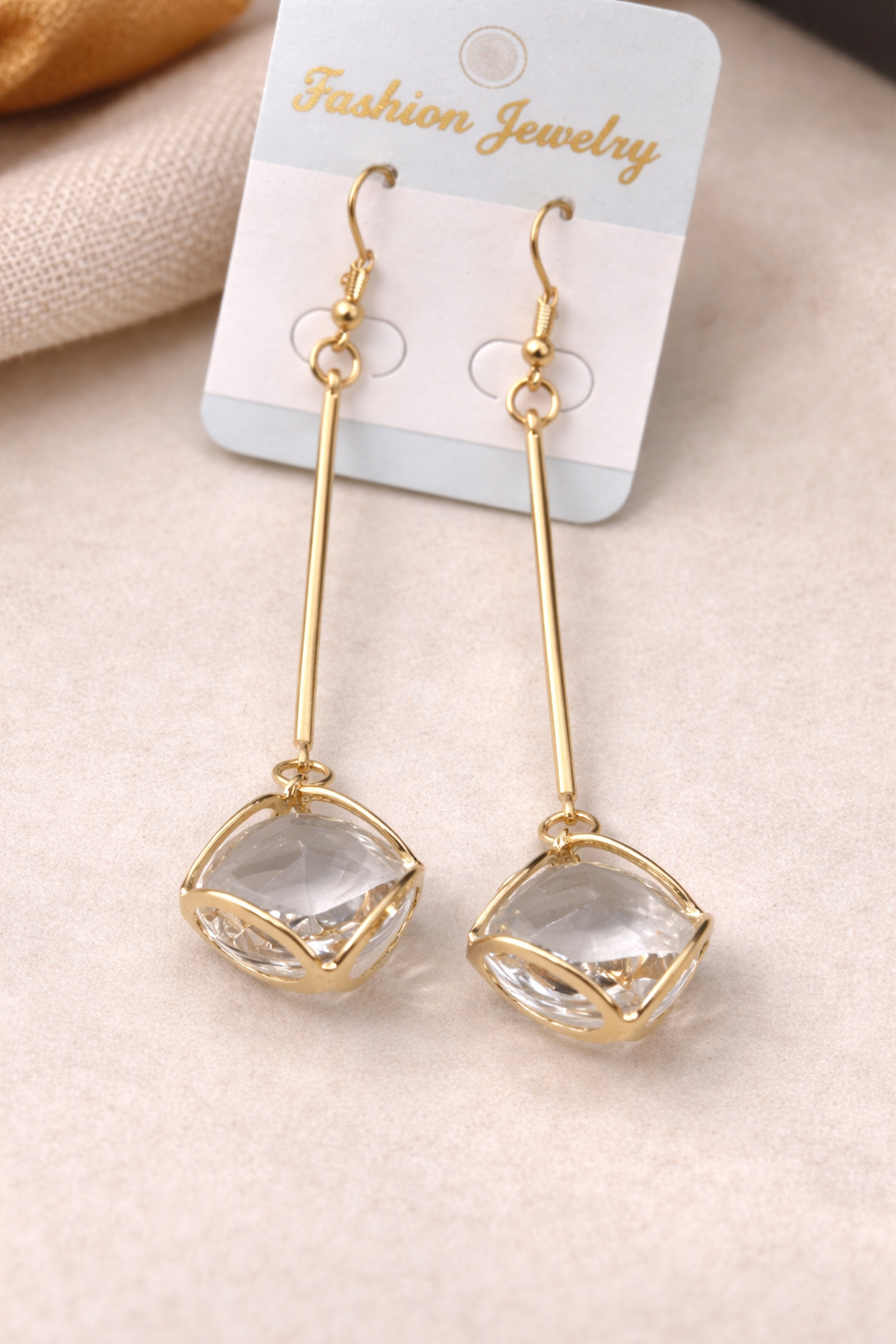 CGW-1 Crystal Drop Bar Gold Earrings - Image 1