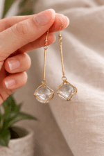 Crystal Drop Bar Gold Earrings - Image 2