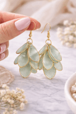 Green Petal Drop Earrings