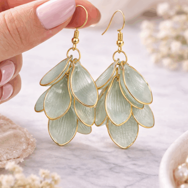 Green Petal Drop Earrings