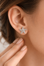 Elegant Starfish CZ Stud Earrings for Women – Silver Tone