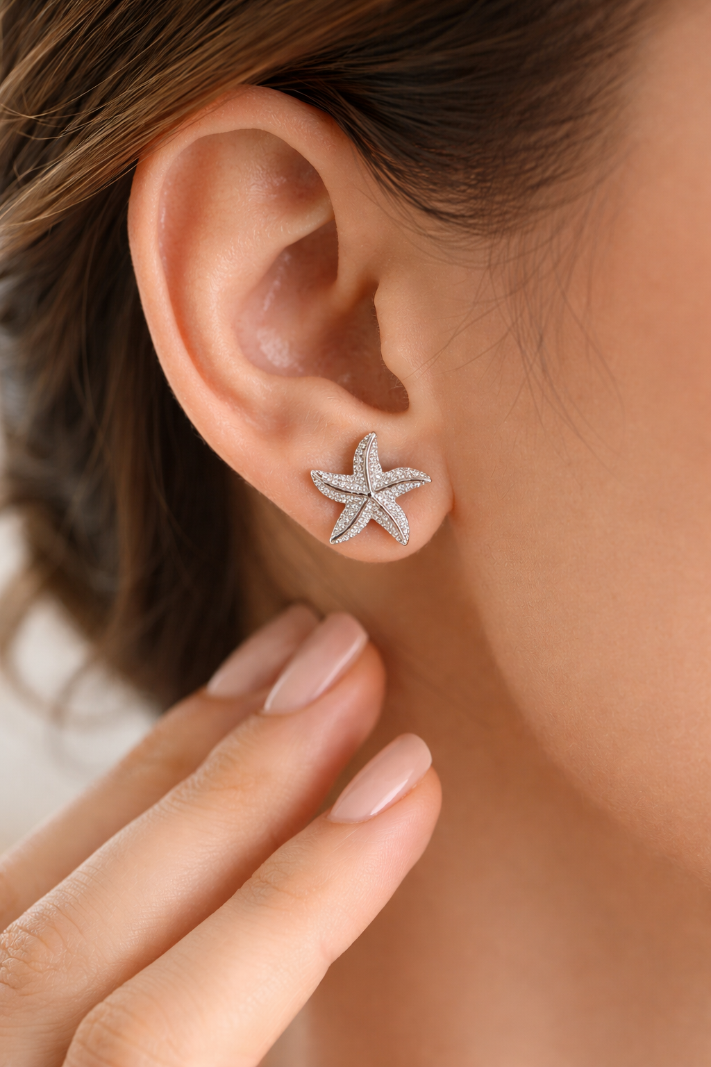 FKL-8 Elegant Starfish CZ Stud Earrings for Women – Silver Tone - Image 1