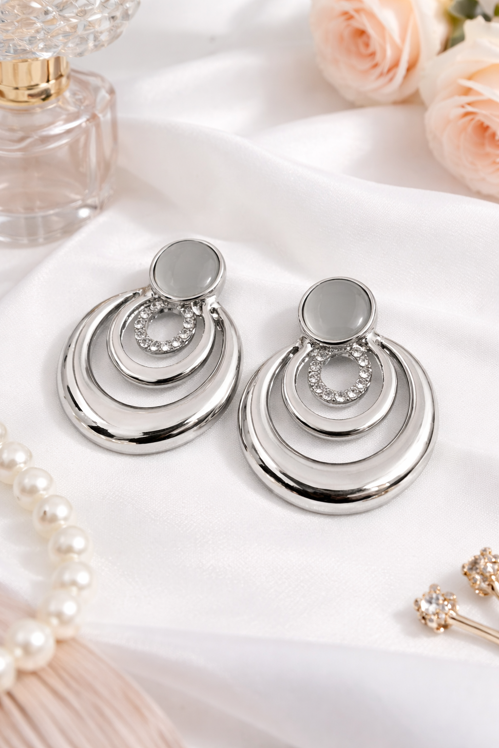 KJF-5 Luna Layered Crystal Statement Earrings - Image 1