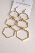 Golden Hexa Drop Statement Earrings - Image 2