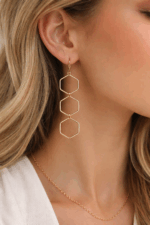 Golden Hexa Drop Statement Earrings