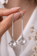 Crystal Glow Elegant Silver-Tone Long Bar Square Crystal Drop Earrings