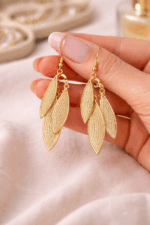 Textured Golden Leaf Drop Earrings