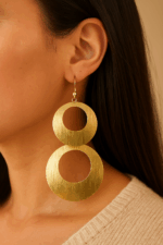 Golden Aura Double Hoop Drop Earrings - Image 2